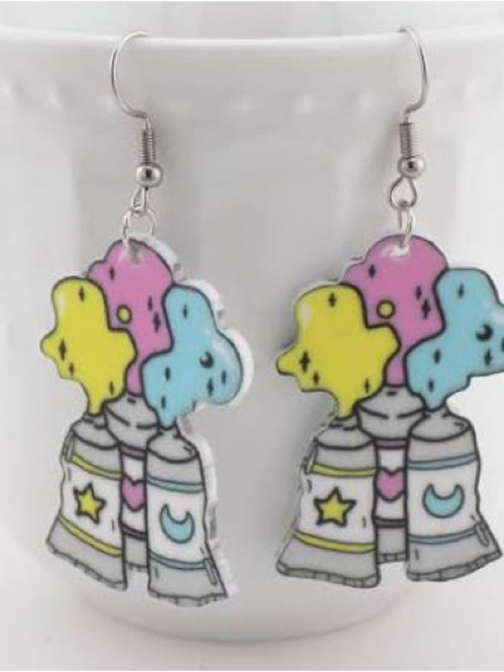 Pastel Paint Tube Dangle Earrings - Pink Yellow Blue